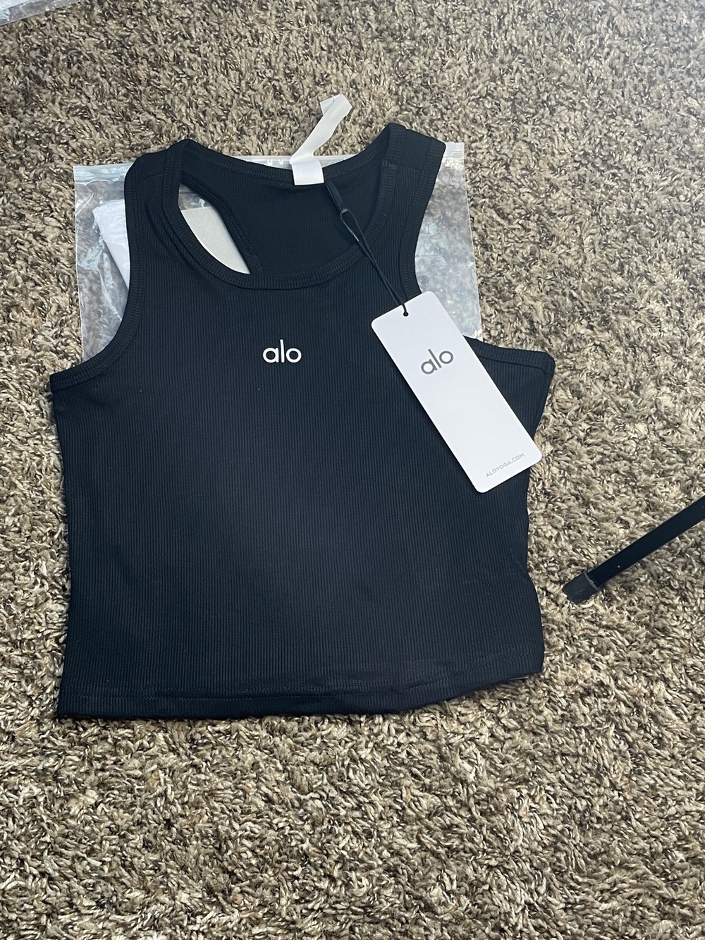 Alo Black Ribbed Tank Top
